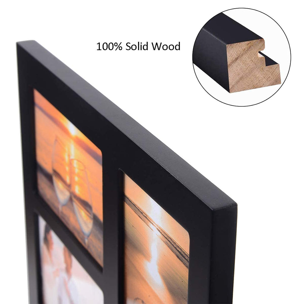 4x6 2-Opening Collage Frame Black Wood | Two 4x6 openings, shatter-resistant glass, tabletop & wall mount