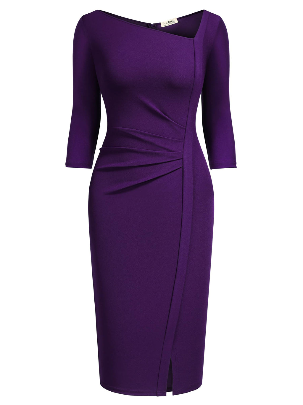 AISIZE Women's Retro 3/4 Sleeve Ruched Elegant Business Pencil Sheath Dress