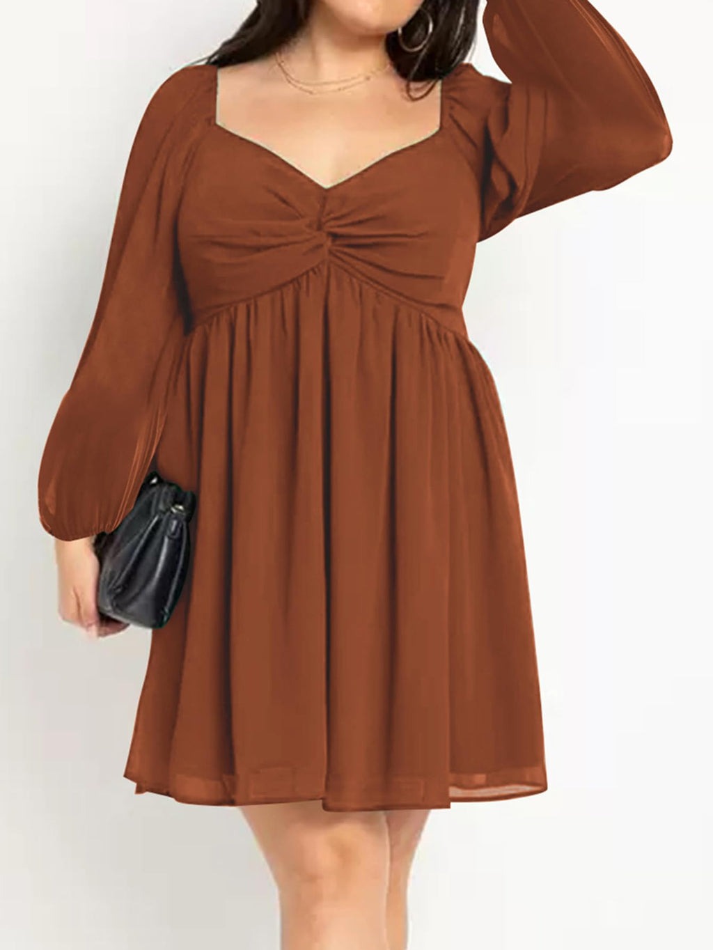 SCOMCHIC Women's Plus Size Puff Long Sleeve Dresses Sweetheart Neckline A Line Short Wedding Guest Cocktail Dress