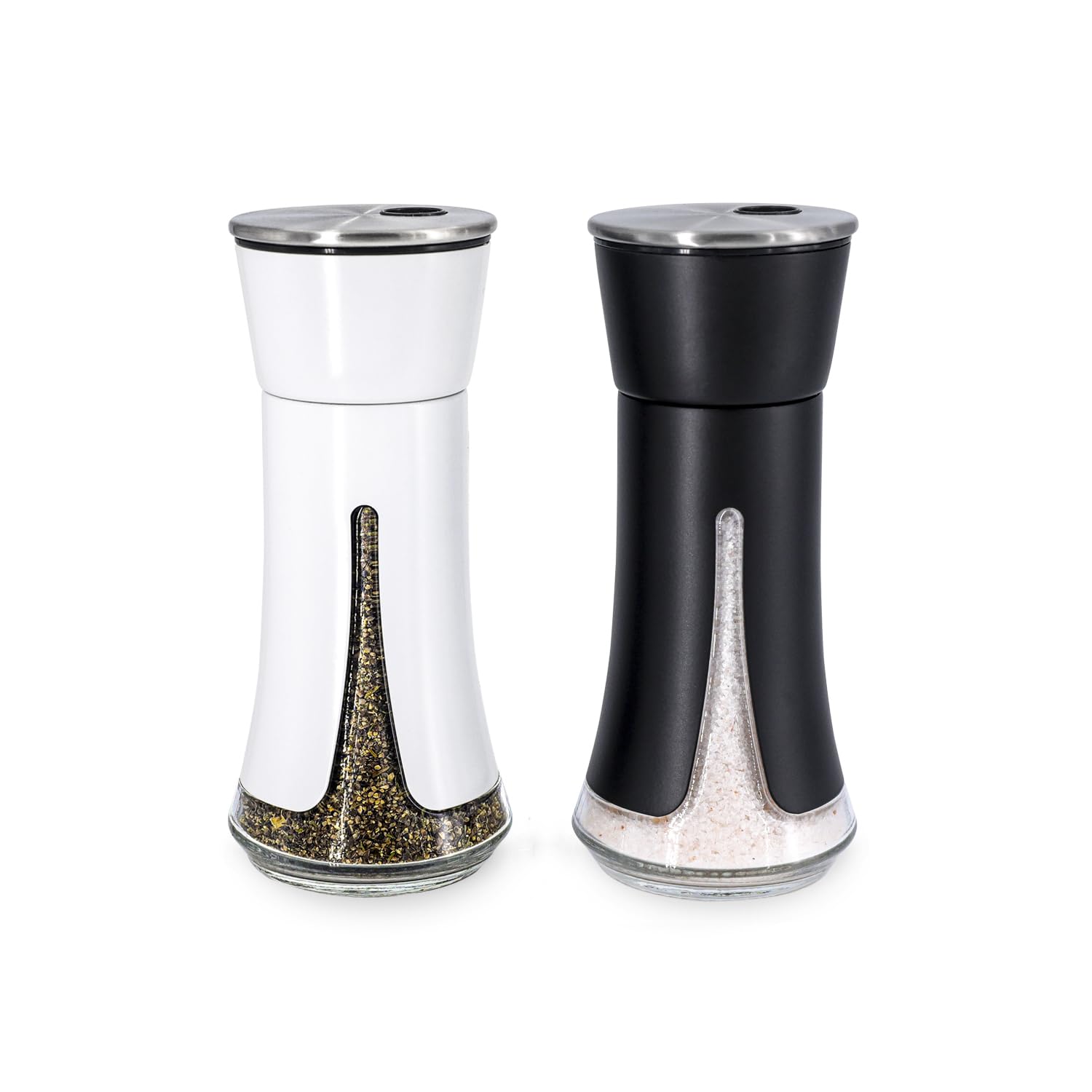 Black Salt and Pepper Shakers by Aelga, Salt Shaker with Adjustable Pour Holes, Black Kitchen Accessories, Decor for Kitchen,Restaurants,Camp,BBQ