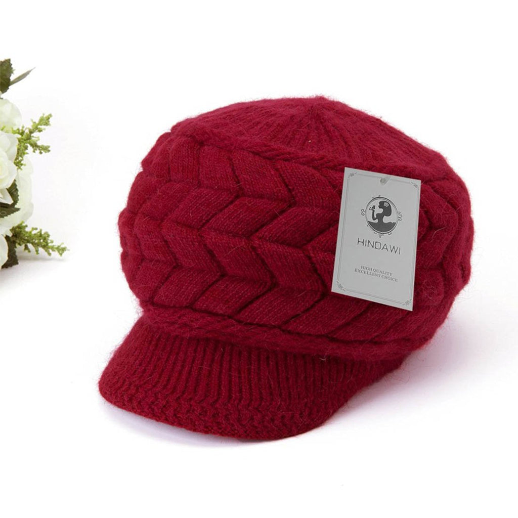 Women Winter Warm Knit Hat Wool Snow Ski Caps with Visor
