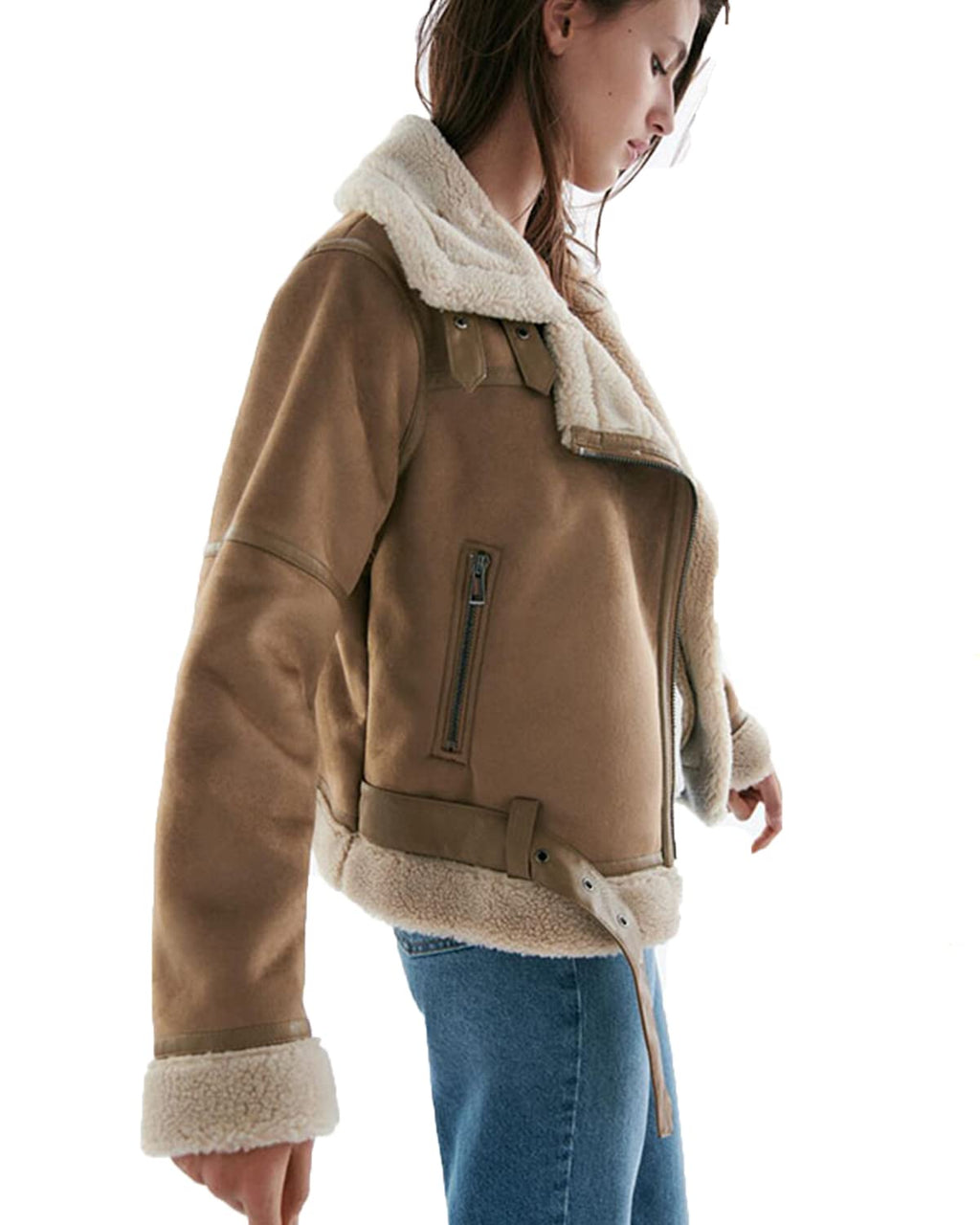 LY VAREY LIN Women's Faux Shearing Moto Jacket Thick Lined Parka Winter Shearling Coat Leather Jacket