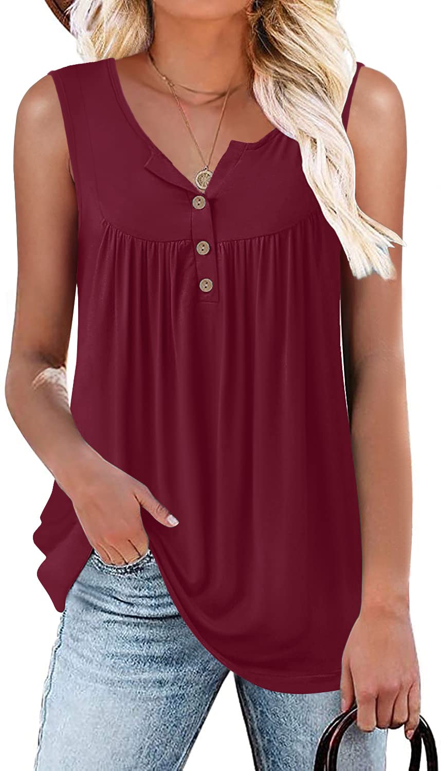 POPYOUNG 2026 Womens Summer Tank Tops Ladies Sleeveless Shirts Loose Fit Casual Blouse