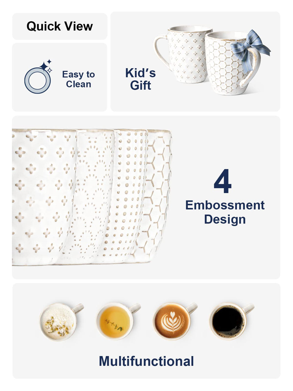 LE TAUCI Espresso Cups 6 oz, Ceramic Demitasse Cup, Small Coffee Mugs for Double Shot, Latte, Cappuccino, Lungo, Kids Mugs With Handle, Suit For Housewarming - 2.7 inch, Set of 4, Arctic White