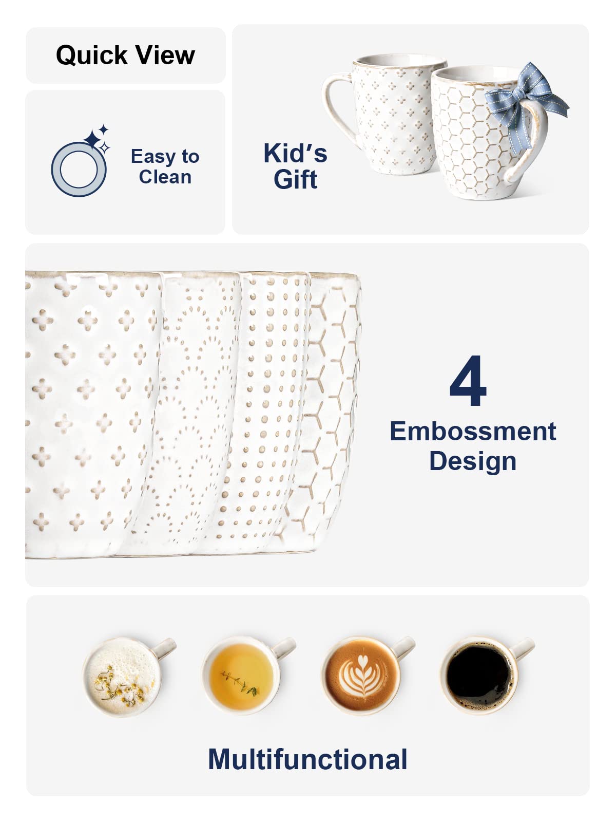 LE TAUCI Espresso Cups 6 oz, Ceramic Demitasse Cup, Small Coffee Mugs for Double Shot, Latte, Cappuccino, Lungo, Kids Mugs With Handle, Suit For Housewarming - 2.7 inch, Set of 4, Arctic White