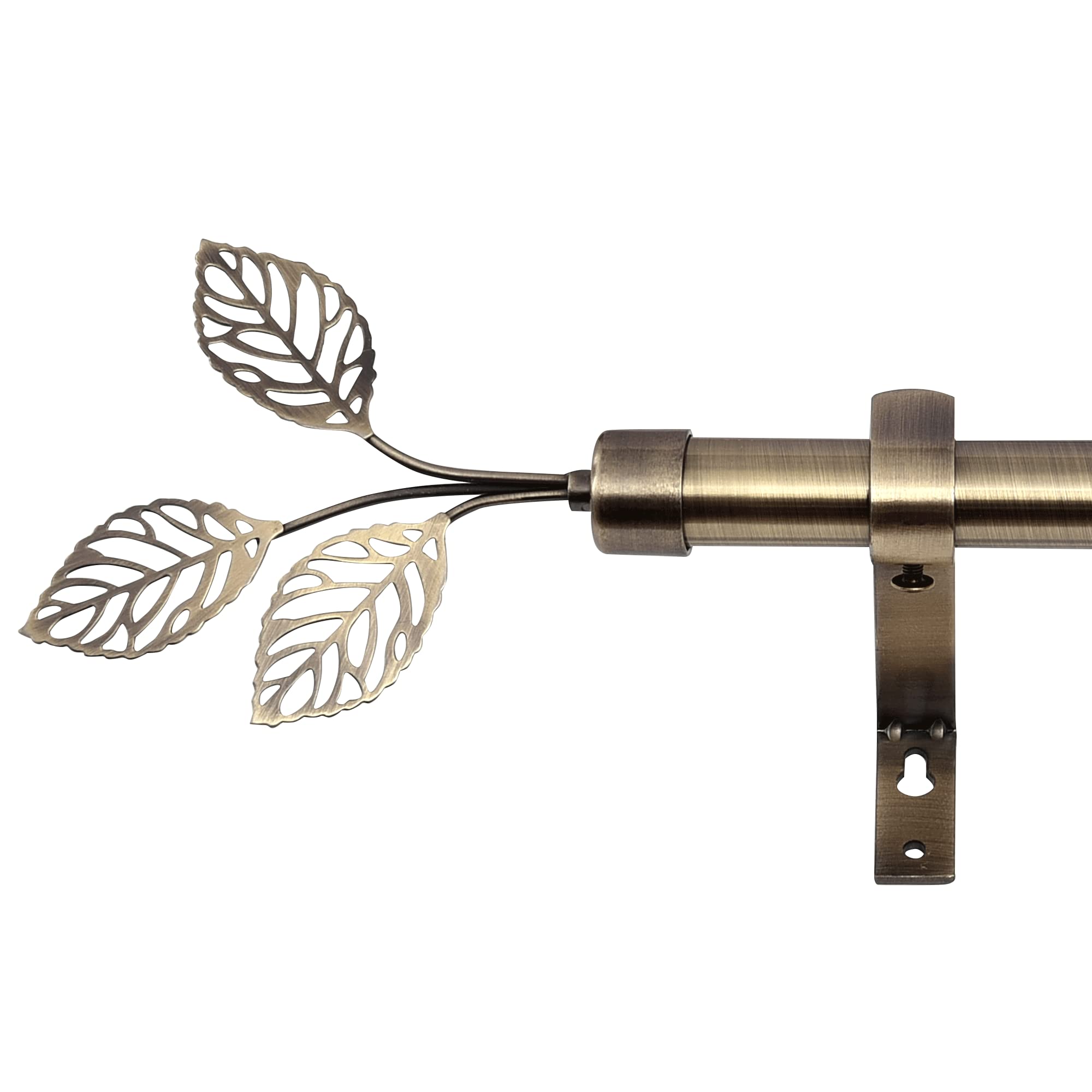 RYB HOME Small Curtain Rod 28 to 48 Inch Adjustable Telescoping Blackout Decorative Drape Rod with Leaf Finial for Cafe Kitchen Kids Bedroom Bathroom Shower Living, Antique Brass, 1 Inch Diameter