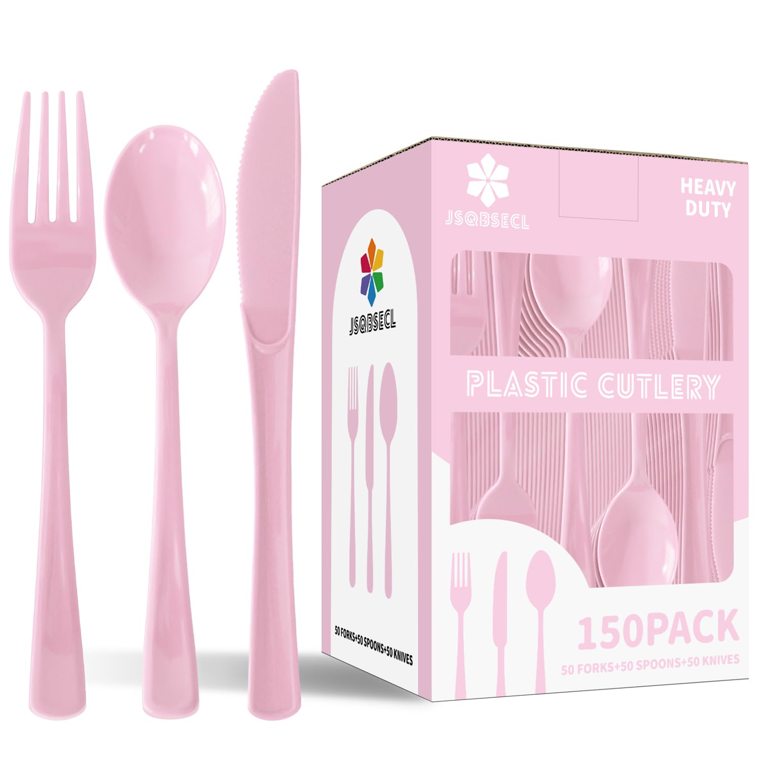 150 Pack Plastic Silverware,Disposable Cutlery Set Heavy Duty Utensil Sets 50 Forks 50 Knives 50 Spoons for Brithday, Wedding,Home School Party Picnics Restaurant Outdoor Events (Black)