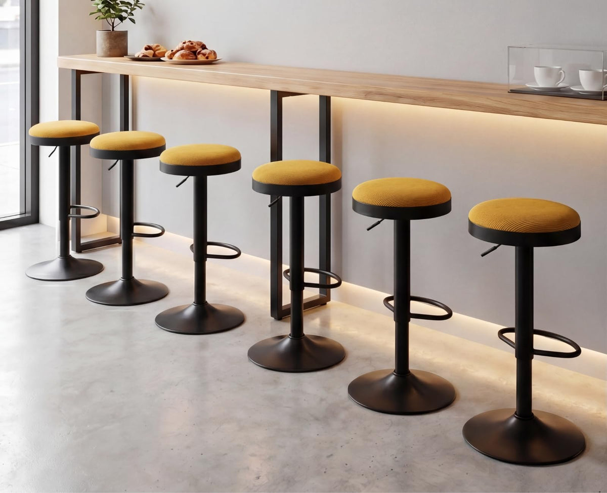 EALSON Modern Swivel Bar Stool Adjustable Counter Height Backless Barstools with Metal Base Leather Upholstered Round Bar Stool Chairs for Kitchen Island/Pub/Breakfast Bar, Beige 1PC