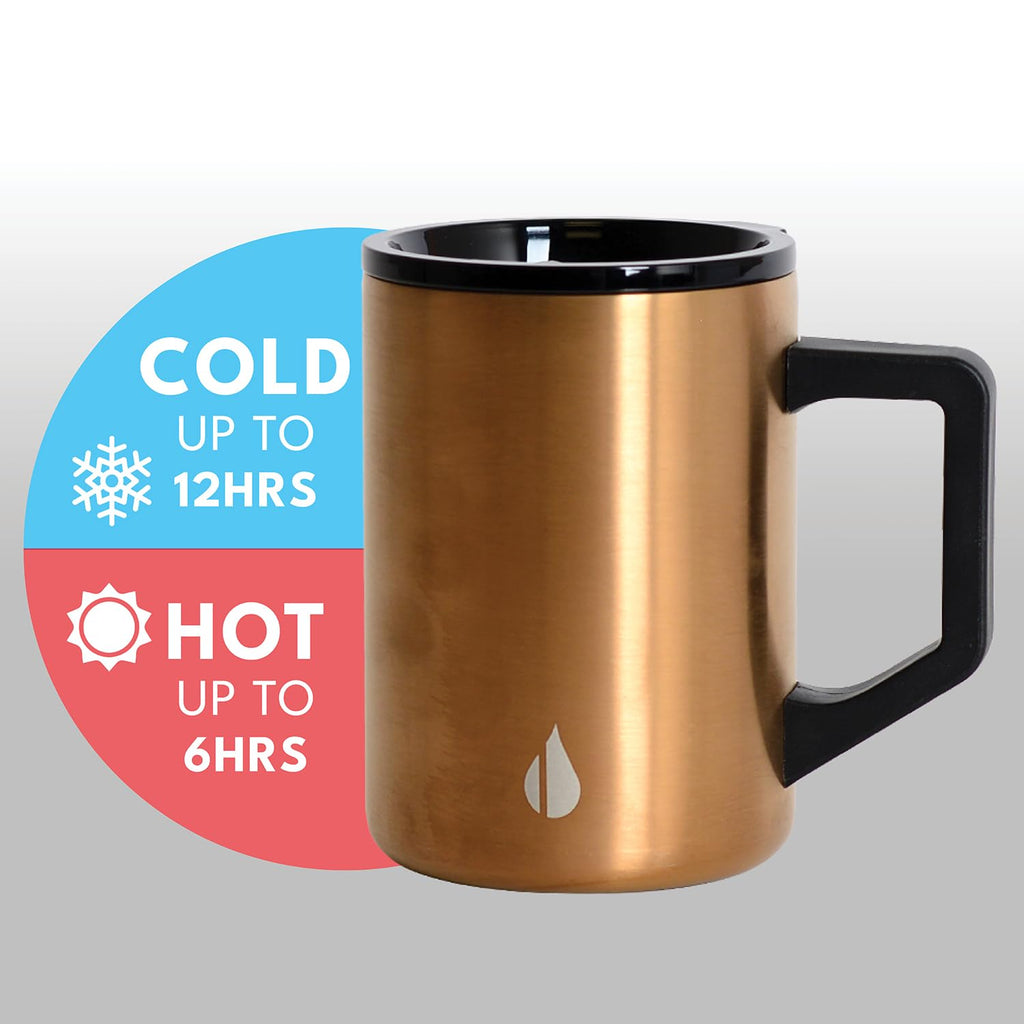 Elemental Insulated Coffee Mug - Triple-Wall Stainless Steel Summit Travel Cup for Hot and Cold Drinks - Thermal Coffee Mug with Lid and Handle for Camping, Office & Travel 12oz - Black