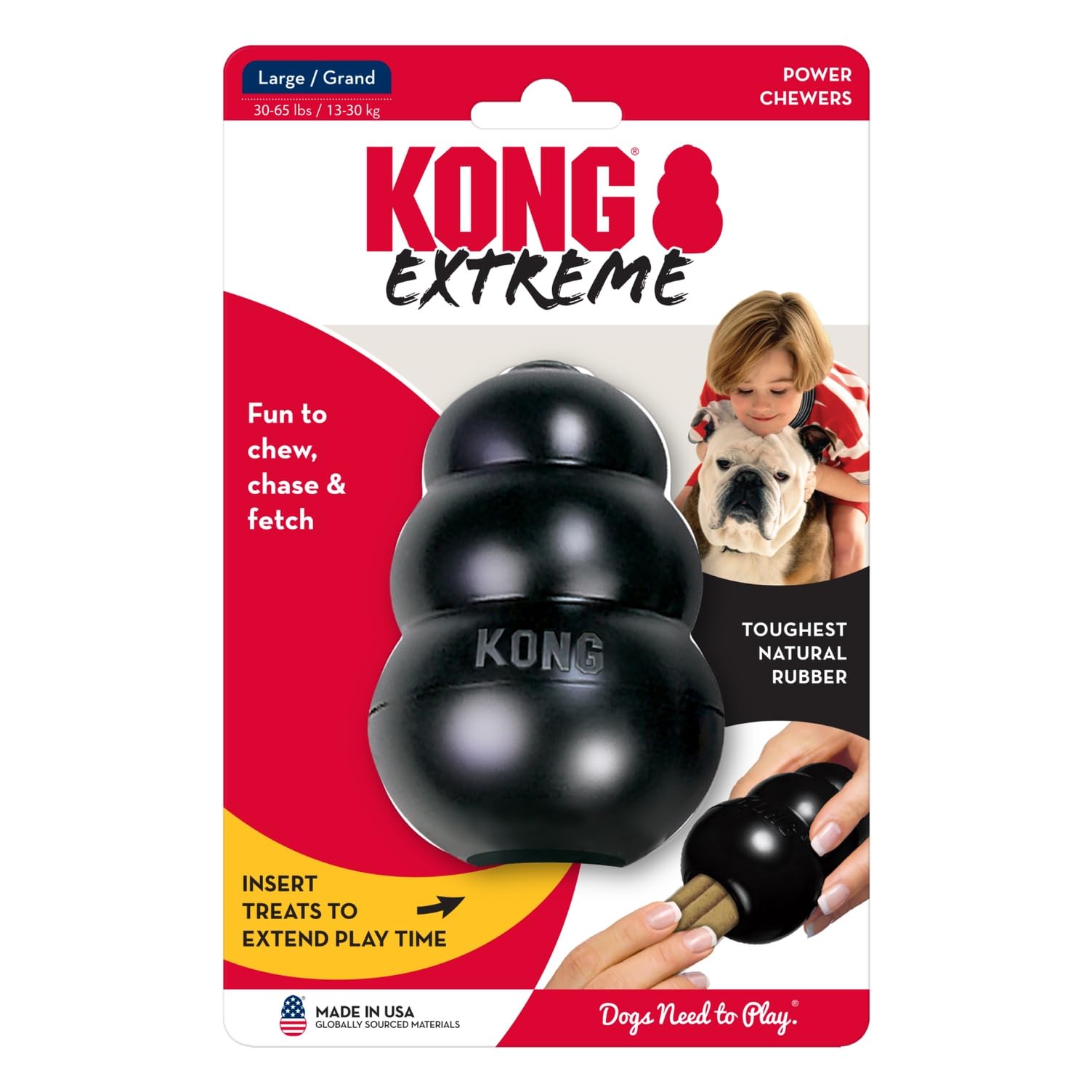 KONG Extreme Dog Toy - Fetch & Chew Toy - Treat-Filling Capabilities & Erratic Bounce for Extended Play Time Most Durable Natural Rubber Material - for Power Chewers - for Small Dogs