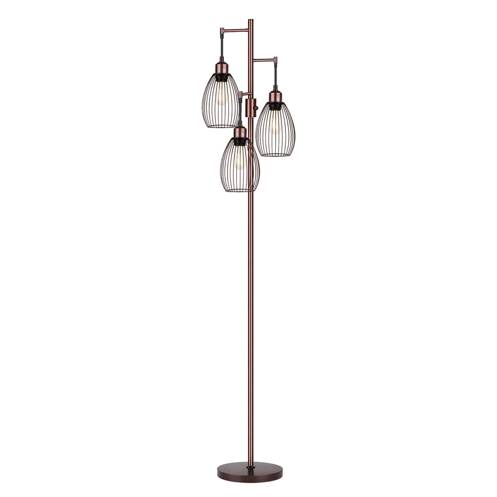 Dimmable Floor Lamp, 3 x 800LM LED Edison Bulbs Included, Farmhouse Industrial Floor Lamp Standing Tree Lamp with Elegant Teardrop Cage Tall Lamps for Living Room Bedroom Office Dining Room-Brass