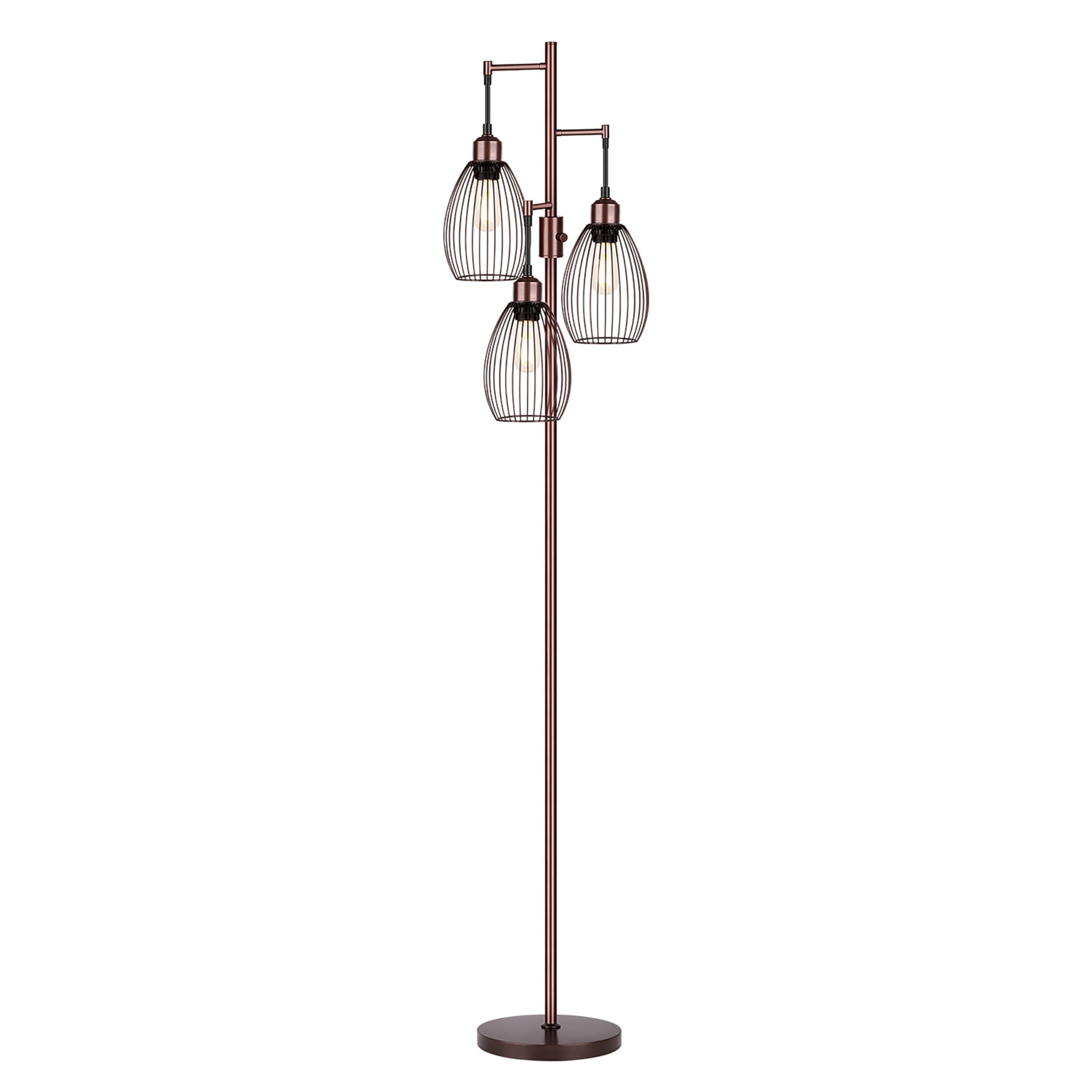 Dimmable Floor Lamp, 3 x 800LM LED Edison Bulbs Included, Farmhouse Industrial Floor Lamp Standing Tree Lamp with Elegant Teardrop Cage Tall Lamps for Living Room Bedroom Office Dining Room-Brass