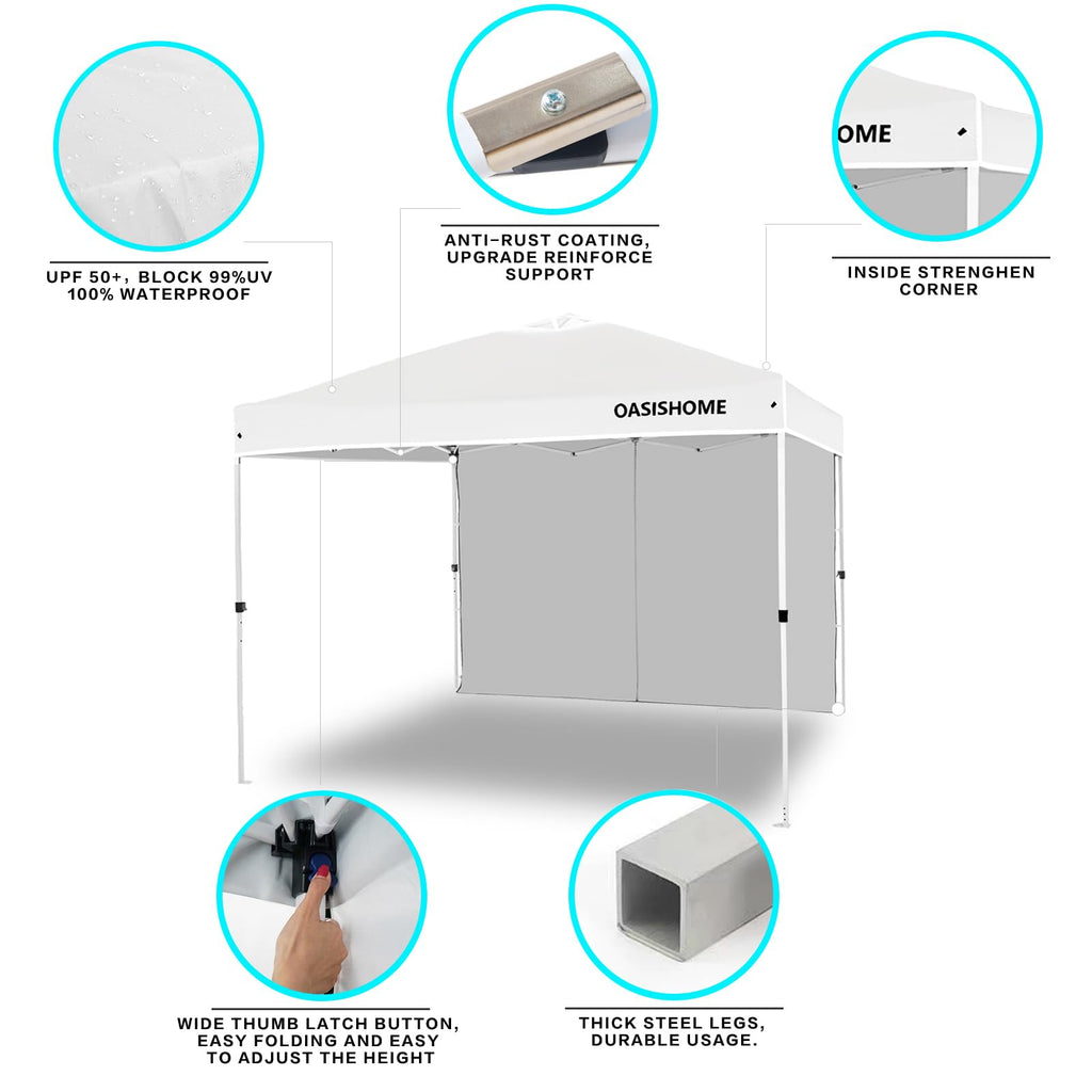 OASISHOME Canopy Tent 10'x10' Pop Up Gazebo with 1-Person Set Up, 4 Sidewalls, Wheeled Bag, Waterproof UV Protection Heavy-Duty Steel Frame Shelter for Patio Outdoor Wedding Party Event (Black,10x10)