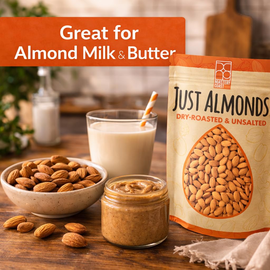 Roastery Coast - Daily Nuts Just Roasted Almonds | Almonds Bulk 3 LB | Unsalted Nuts| Slow Dry Roasted | Steam Pasteurized | Plant Protein | Gluten Free | Non-GMO | Low carb | Keto Snack | Prime Snack