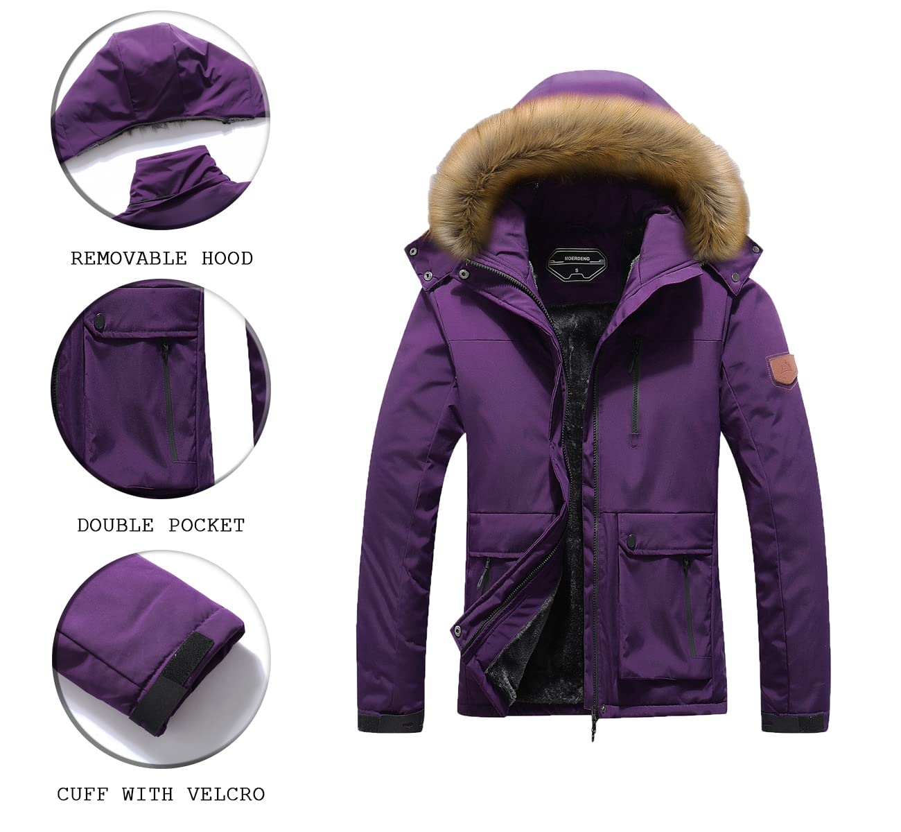 MOERDENG Women's Waterproof Ski Snow Jacket Winter Warm Hooded Snow Coat Mountain Windproof Ski Jacket For Women