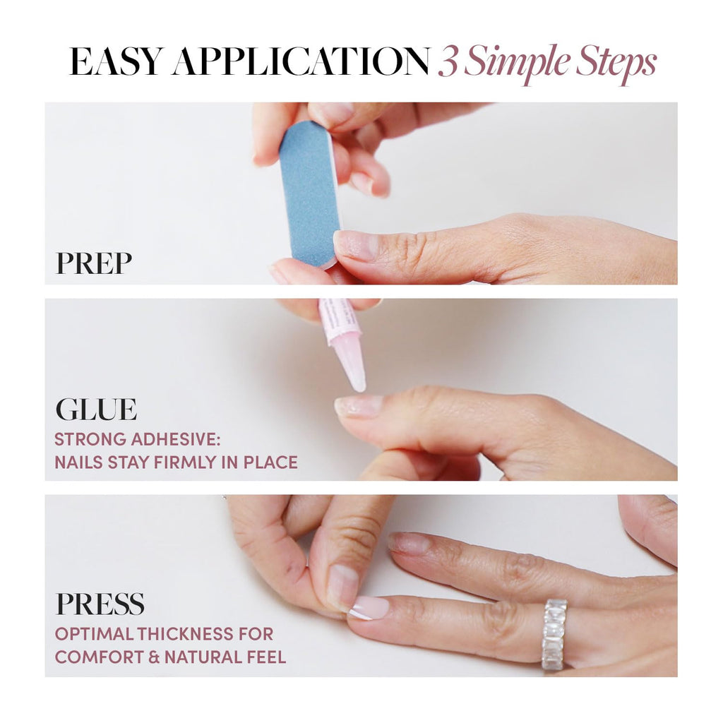 Glamnetic Press On Nails - Cashmere Blue | Opaque Soft Pale Sky Blue Short Squoval Fake Nails, Salon Quality | 15 Sizes - 30 Nail Kit