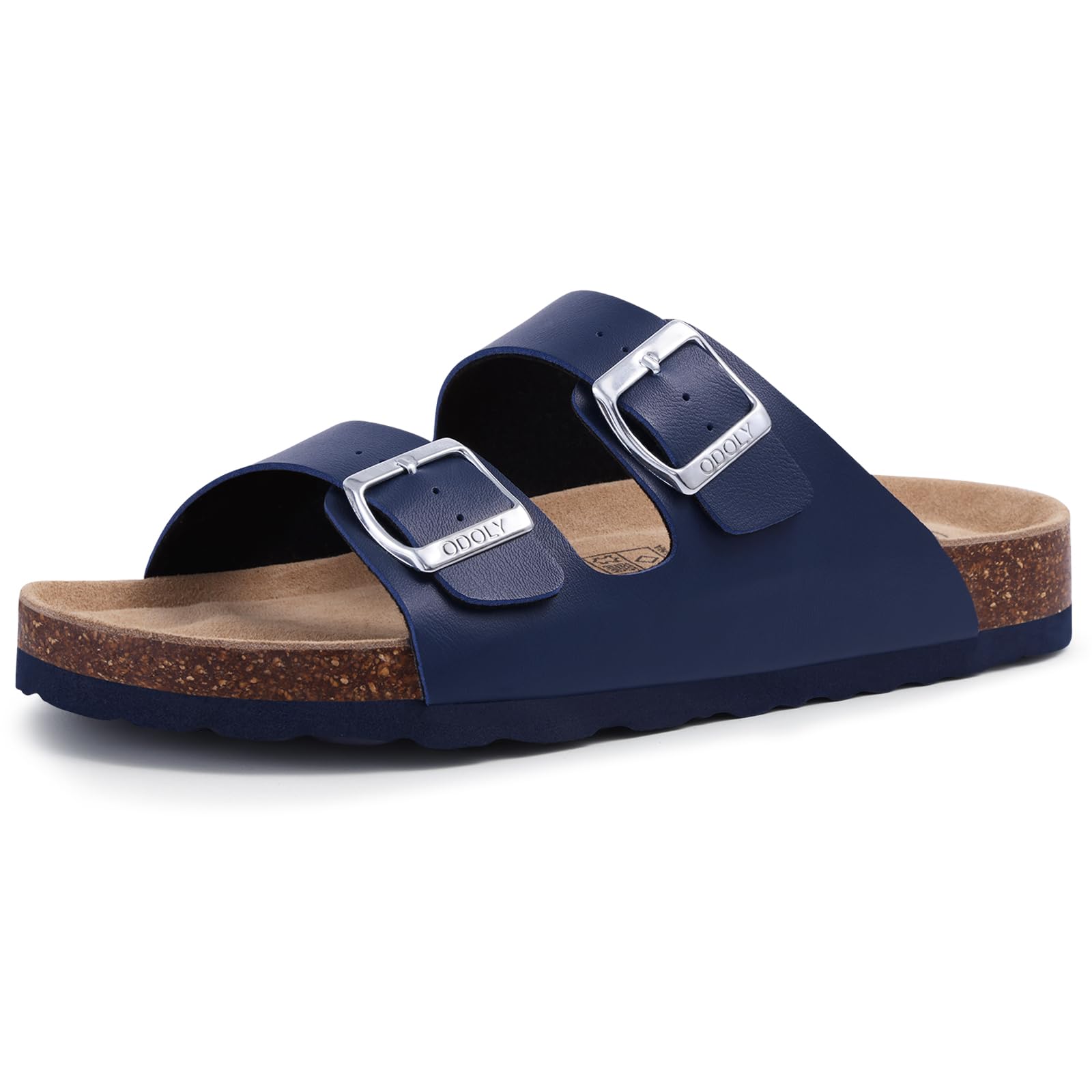 ODOLY Unisex Cork Footbed Slide Sandal, Arch Support Summer Outdoor Sandals with Adjustable Buckle for Women and Men