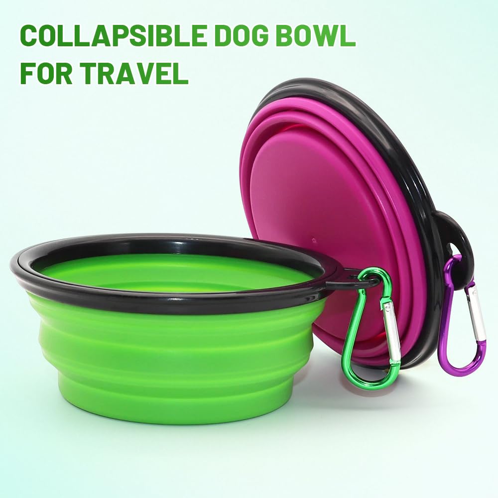 Dog Bowl Pet Collapsible Bowls, 2 Pack Collapsible Dog Water Bowls for Cats Dogs, Portable Pet Feeding Watering Dish for Walking Parking Traveling with 2 Carabiners (Small, Black & Pink)
