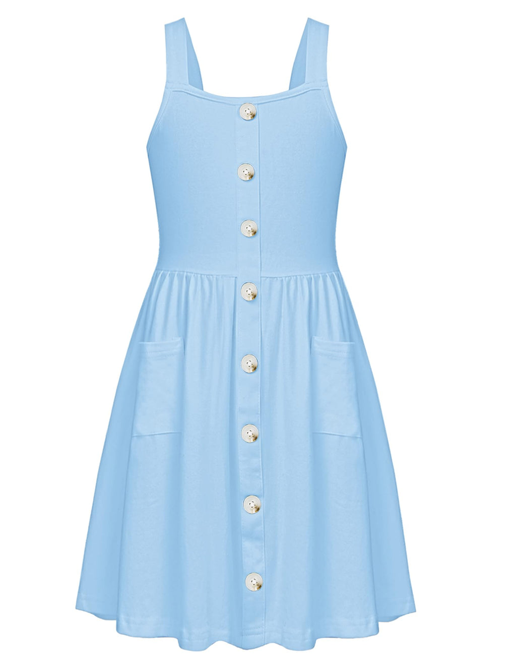 Arshiner Girl's Spaghetti Strap Button Down Midi Sleeveless Summer Casual Sundress A-line Dress with Pockets