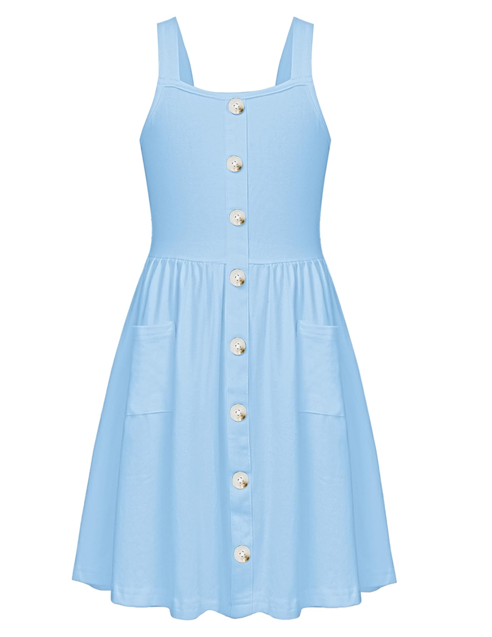 Arshiner Girl's Spaghetti Strap Button Down Midi Sleeveless Summer Casual Sundress A-line Dress with Pockets