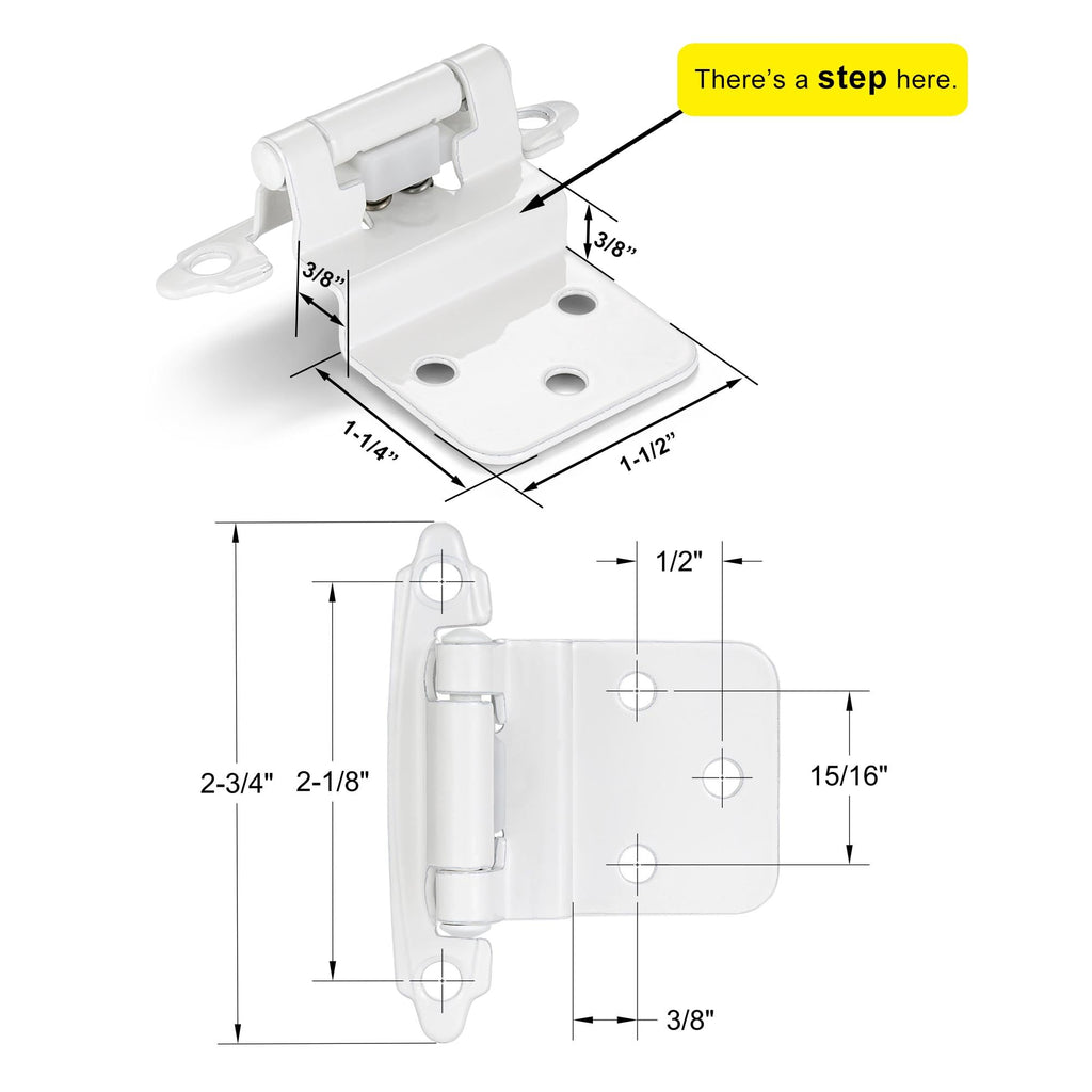 4 Pack (2 Pairs) Antique Brass Self Closing Cabinet Hinges for Kitchen Cabinet Door, 1/2" Overlay (Variable) Semi Concealed Kitchen Cabinet Hinges
