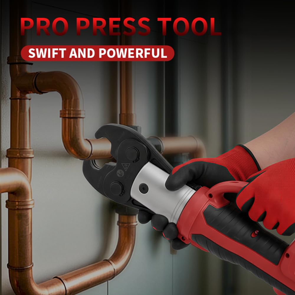 Cordless Pro Press Tool, with 3 Pro Press Jaws Tube Crimping Tool Kit for 1/2, 3/4, 1 inches Copper Pipes and Stainless Steel Pipes, 2pcs 4.0 Ah Battery and Charger, Carrying Case Included