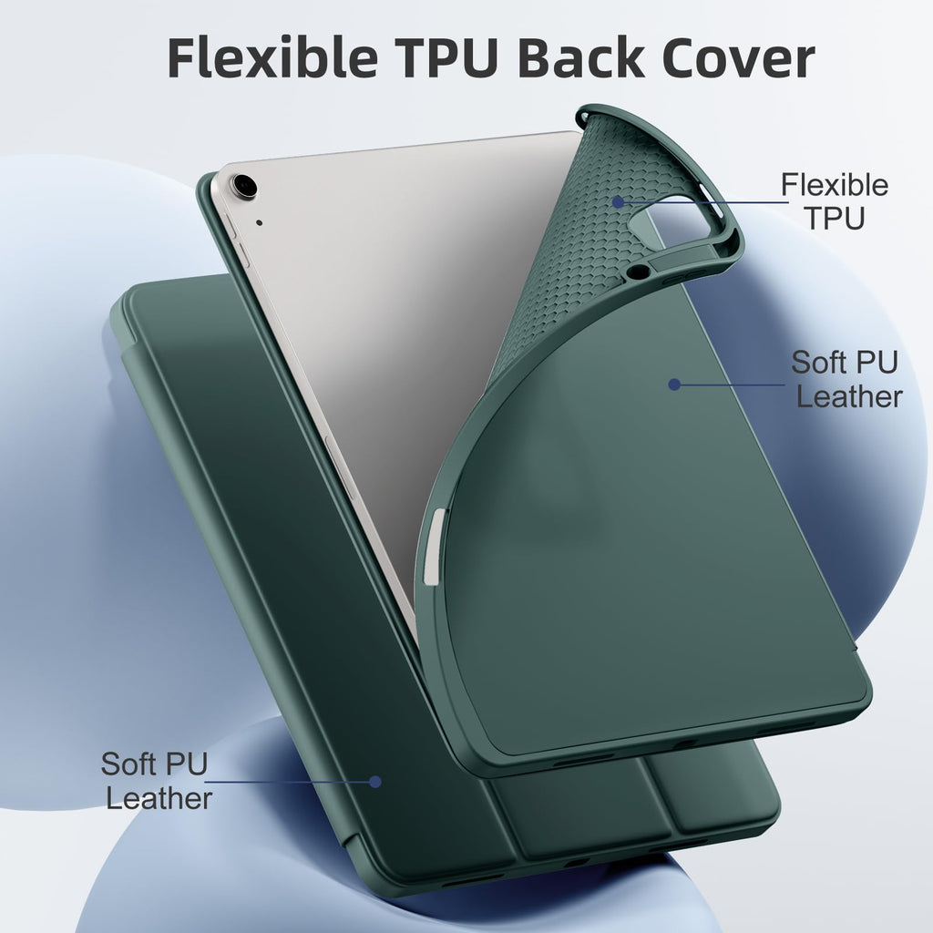 Akkerds Compatible for iPad Air 13 Inch Case (M4/M3/M2) 2026/2025/2024 with Pencil Holder, Trifold Stand Protective Cover/Soft TPU Back for iPad Air 13 Case, Supports Touch ID, Auto Wake/Sleep, Black