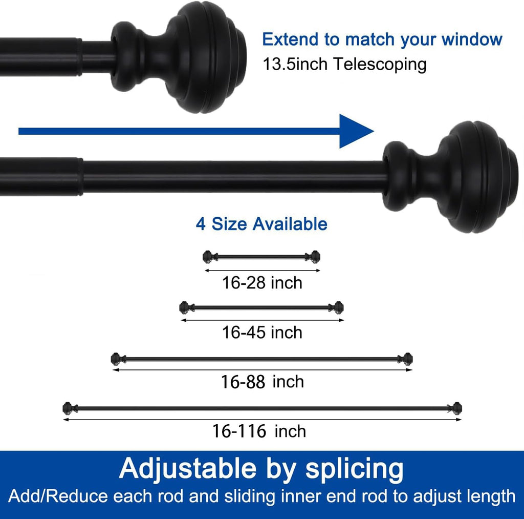 Curtain Rods for Windows 48-84 inch,3/4 inch Heavy Duty Adjustable Decorative Curtain Rod with Modern Finials,Window Rods for Bedroom, Living Room,Patio and Kitchen