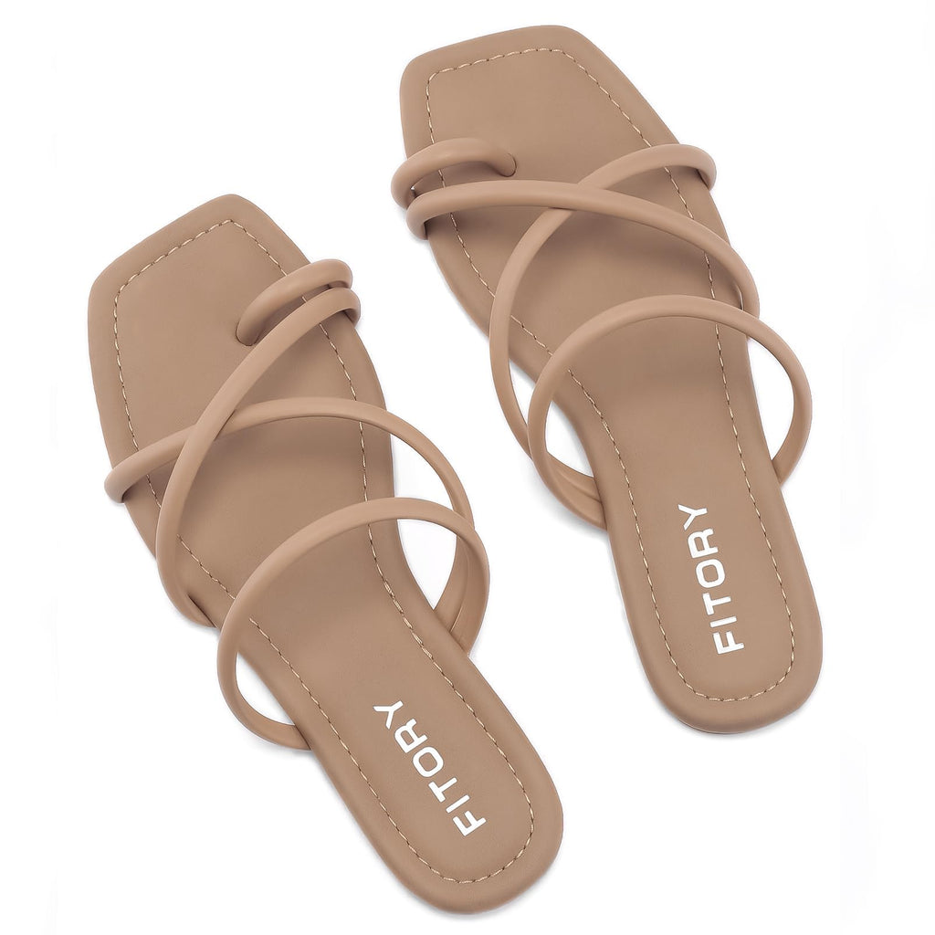 FITORY Women's Slide Sandals Flat Toe Ring Thongs with Cross Strap for Summer Size