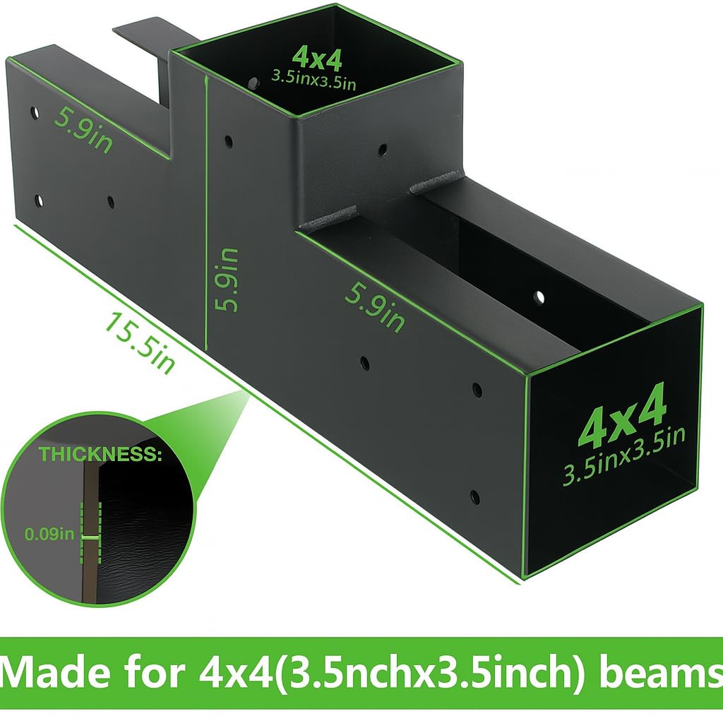 Woodwork Pergola Kit 2 Pcs- Post and Beam T Brackets - Modular Sizing Pergola Brackets Hardware fit for 4 x 4 Lumber, Heavy Duty