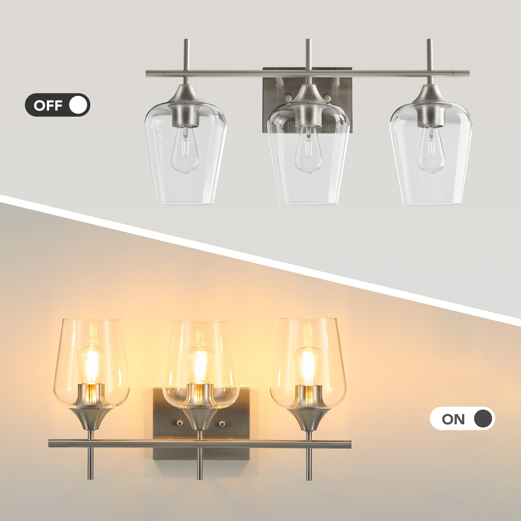 VONLUCE Bathroom Vanity Light, 2 Light Bathroom Light Fixture Over Mirror, Bathroom Wall Lamp with Clear Glass, Modern Brushed Nickel Vanity Lighting fixtures for Bathroom, Bedroom, Hallway