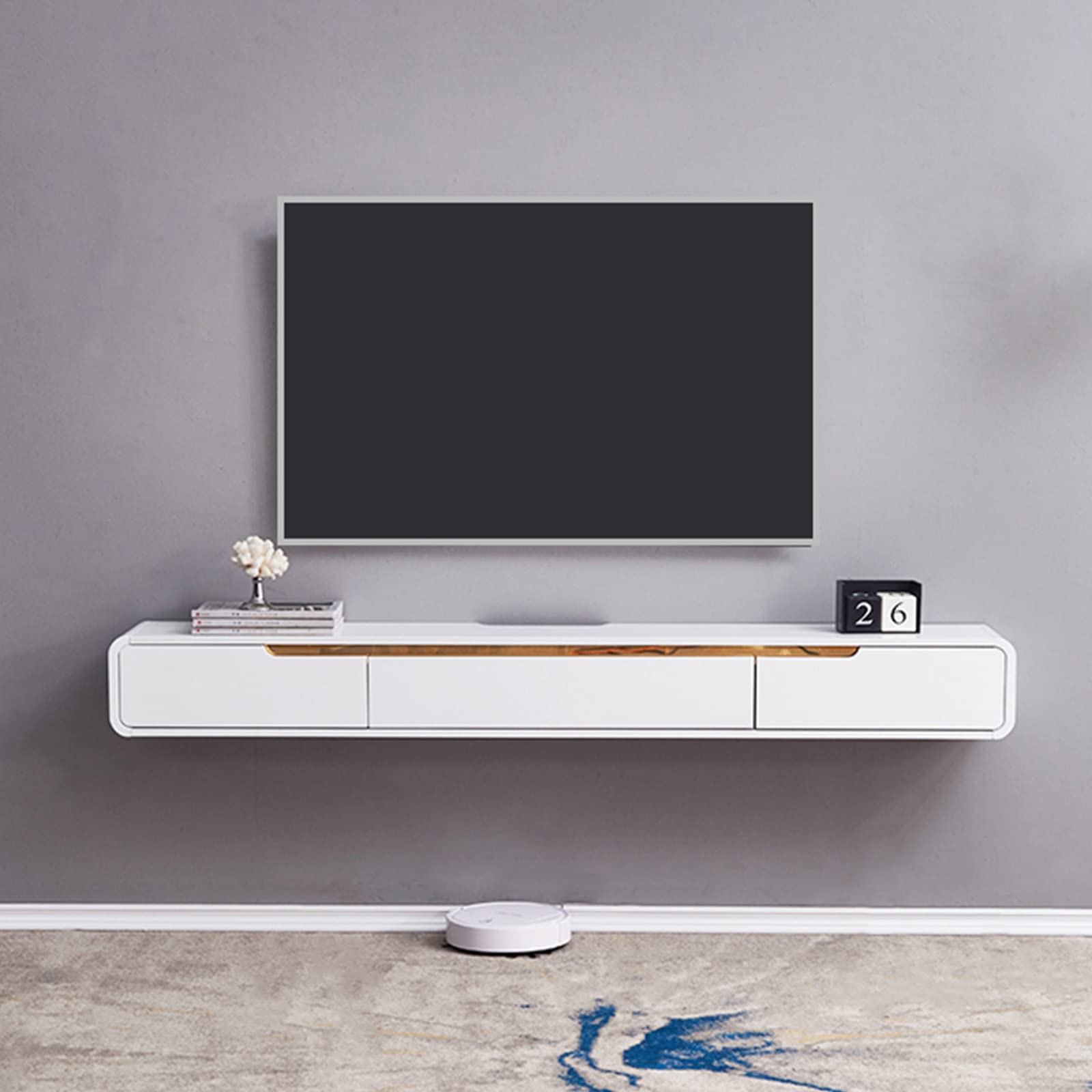 FPIGSHS Wall Mounted Media Console with 2 Drawers Solid Wood Floating TV Stand Hanging TV Shelf Entertainment Center TV Cabinet, for Home Office (A, 120cm/47.2in)