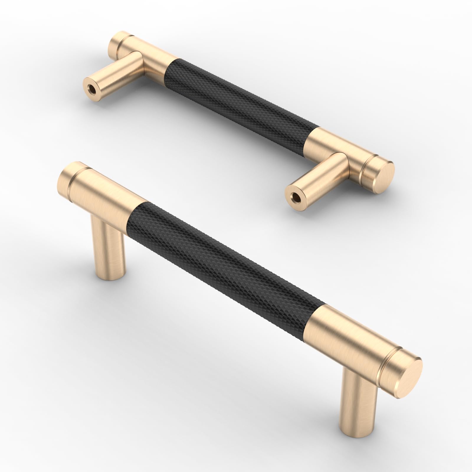 Asidrama 10 Pack 3 Inch(76mm) Matte Black and Champagne Bronze Cabinet Pulls Knurled Cabinet Handles Cupboard Handles Kitchen Cabinet Hardware for Cupboard Drawer Pulls