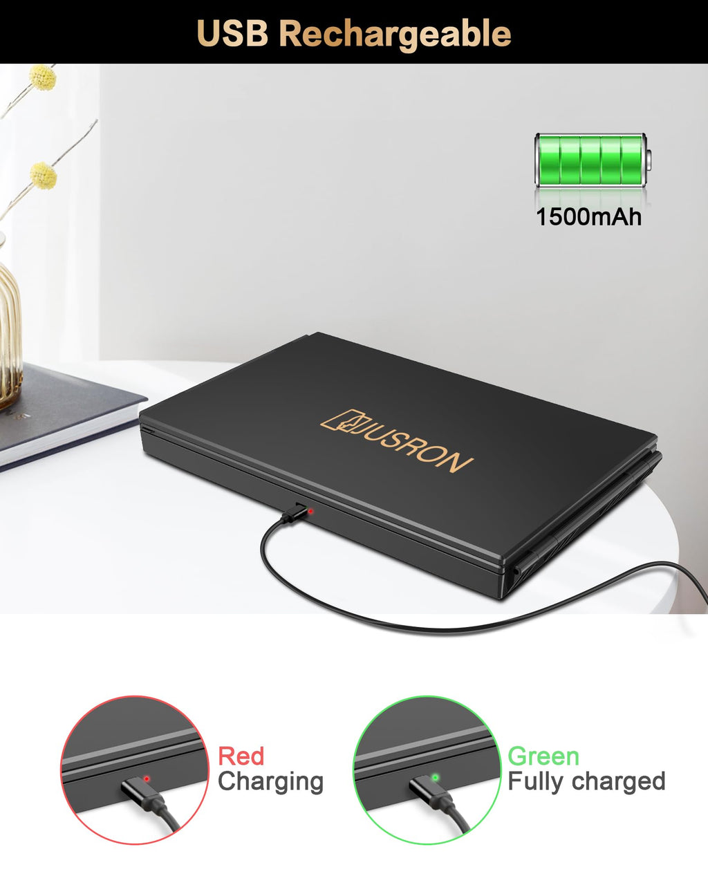 JUSRON 360 Viewing Angle Self Hair Cutting Mirror, Clear Anti-Fog HD Glass, USB Rechargeable, Easy to Use, Height Adjustable, Portable, Good Choice for Gifts