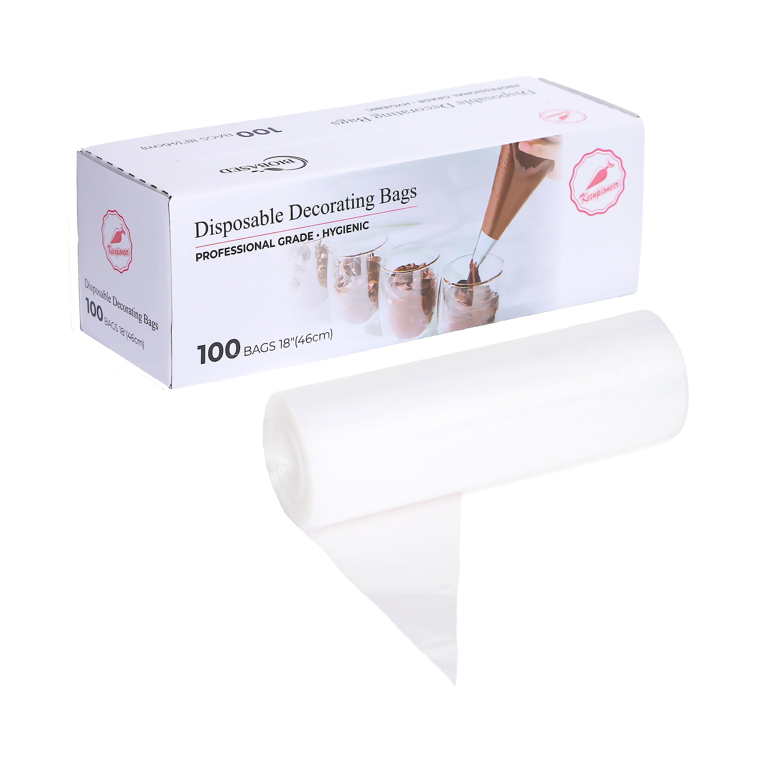Keenpioneer 18-Inch Piping Bags, Large Capacity, Biobased Disposable Cake Decorating Pastry Bag - Pack of 100