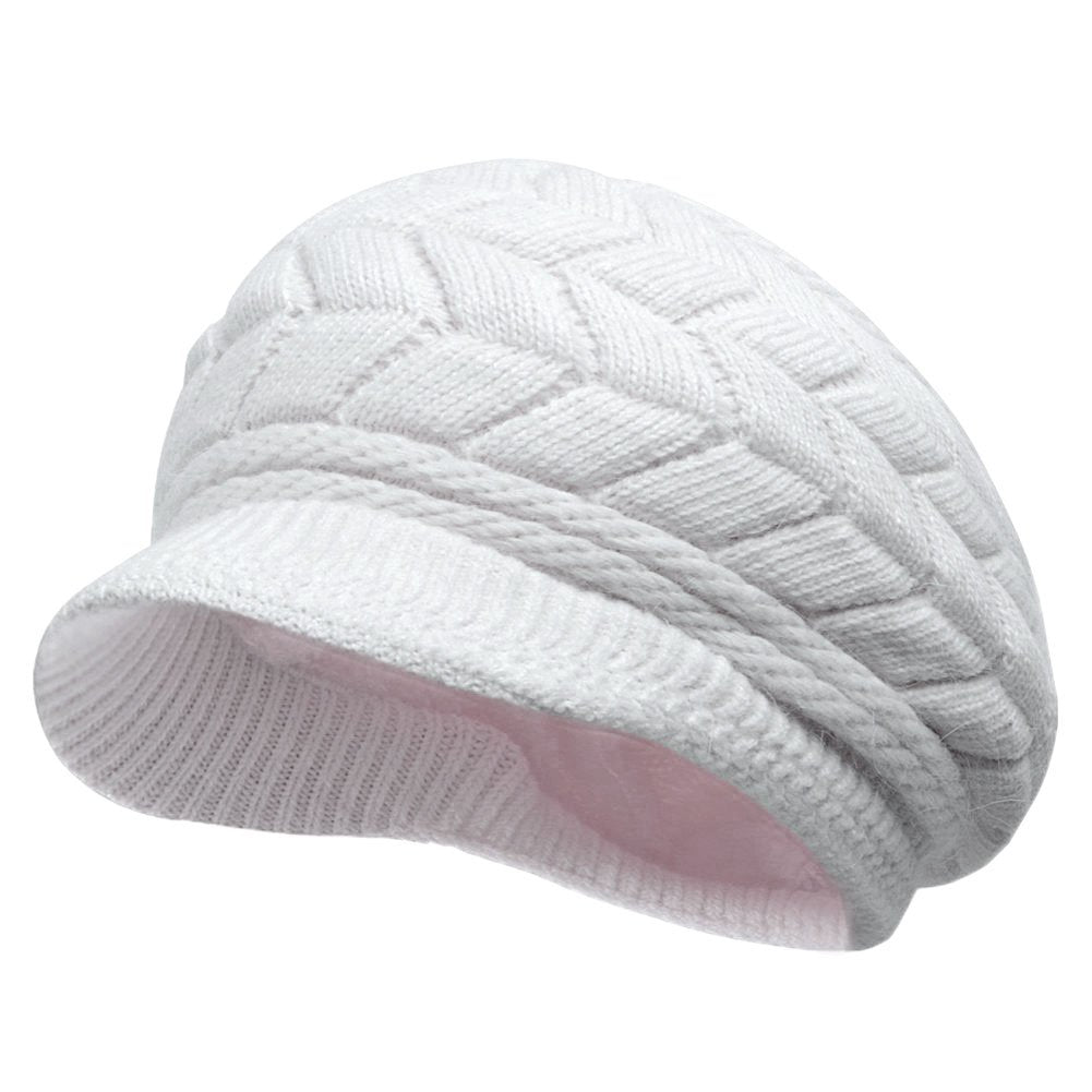 Women Winter Warm Knit Hat Wool Snow Ski Caps with Visor