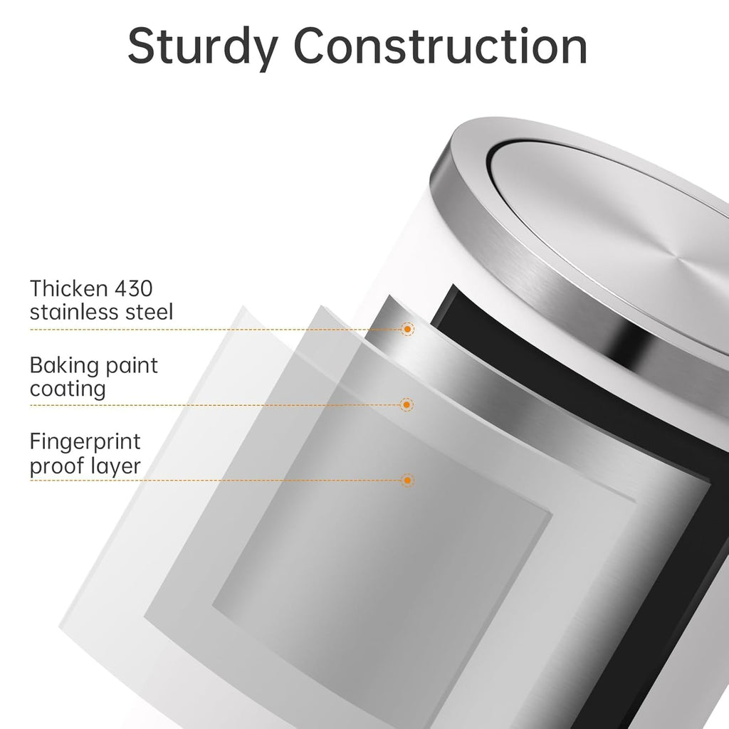 Mini Trash Can with Lid, Desktop Small Trash Can Recycling Bin Cute Metal Garbage Can for Tabletop Countertop Use,Stainless Steel 0.4Gal/1.5L Waste Bin for Office Parlor Car Bedroom,Swing Lid Open