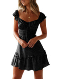 YOBECHO Womens Summer Ruffle Sleeve Sweetheart Neckline Printing Dress Mini Dresses