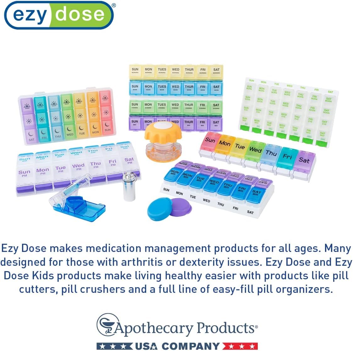 EZY DOSE Push Button (7-Day) Pill Case, Medicine Planner, Vitamin Organizer, 2 Times a Day, AM/PM Container, X-Large Compartments, Arthritis Friendly, Easy to Use, Transparent Lids, Black, BPA Free