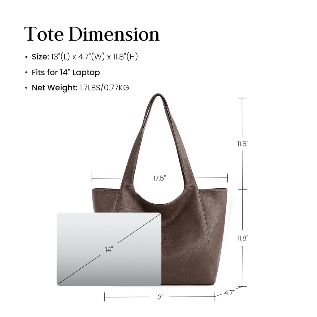 befen Soft Genuine Leather Tote Bag for Women Work with Zipper Slouchy Bags