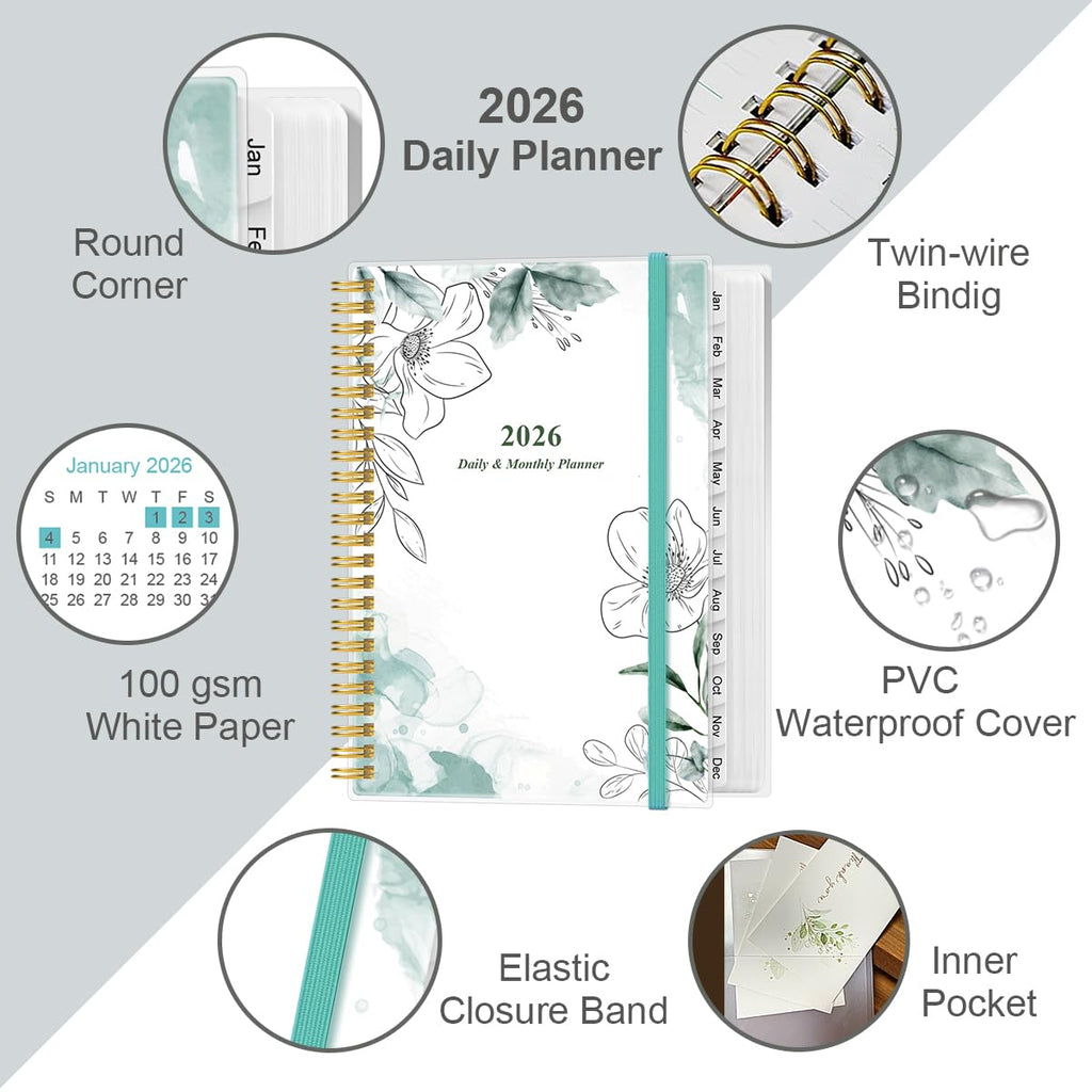 2026-2027 Daily & Monthly Planner - One Page Per Day, Daily Planner from July 2026 to June 2027, Planner 2026-2027 with 12 Monthly Tabs, 6.4" x 8.5", Black