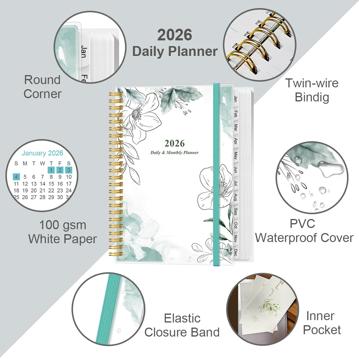 2026-2027 Daily & Monthly Planner - One Page Per Day, Daily Planner from July 2026 to June 2027, Planner 2026-2027 with 12 Monthly Tabs, 6.4" x 8.5", Black