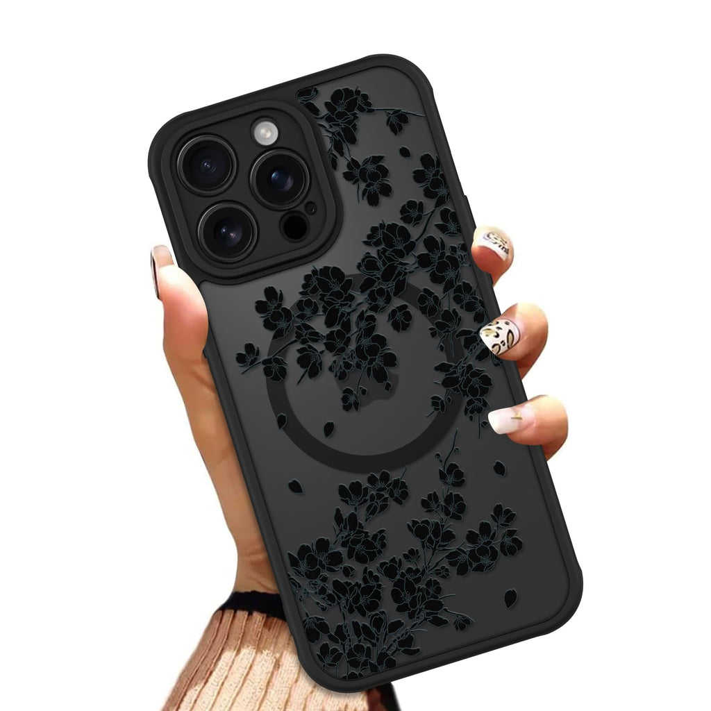 OOK Case for iPhone 11 6.1 Inch (Compatible with MagSafe) Floral Flowers Design Translucent Phone Cover Soft TPU + Hard PC Anti-Scratch Shockproof Magnetic Cute Case for Women - Red