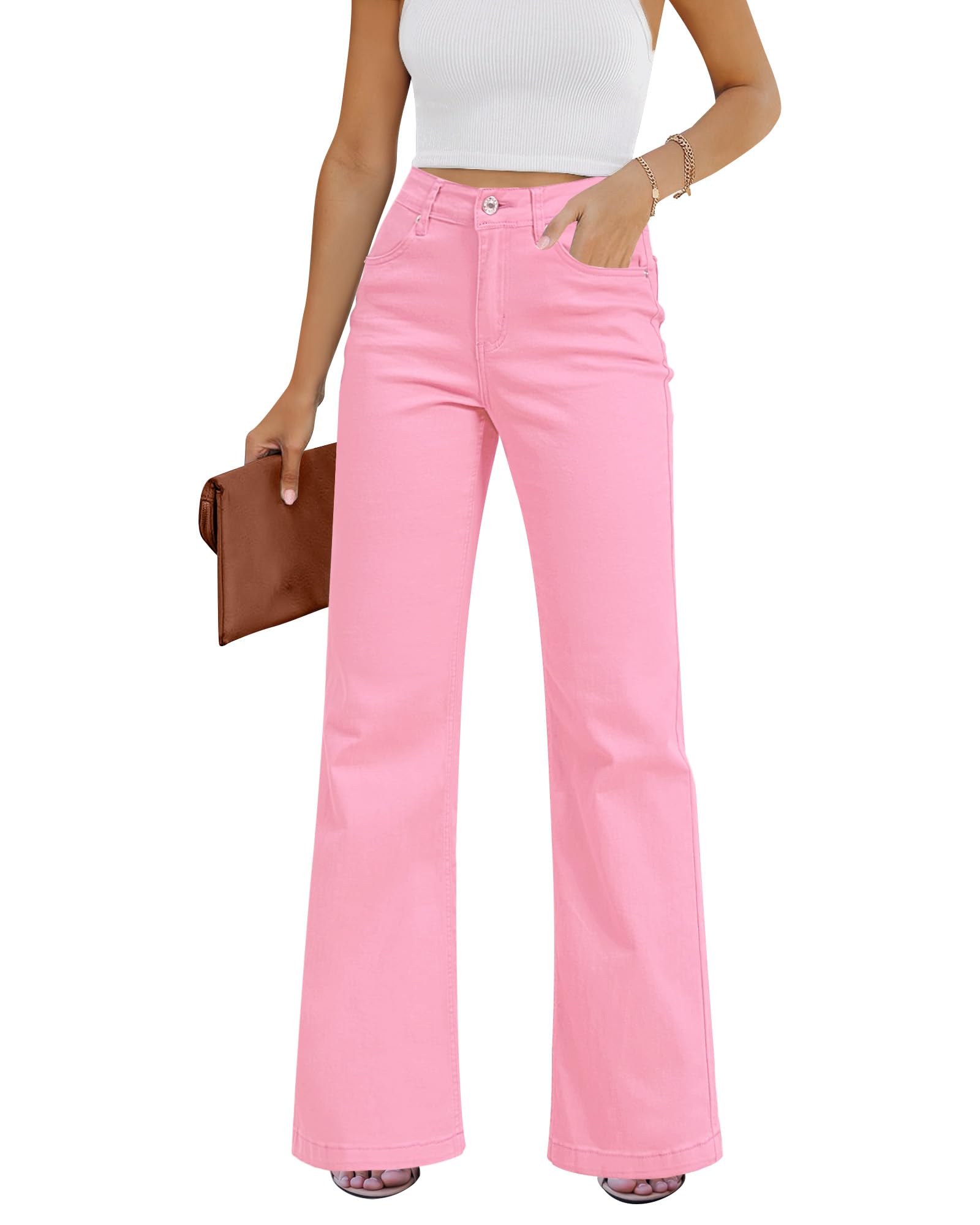 GRAPENT Womens Flare Jeans High Waisted Wide Leg Baggy Jean for Women Stretch Denim Pants