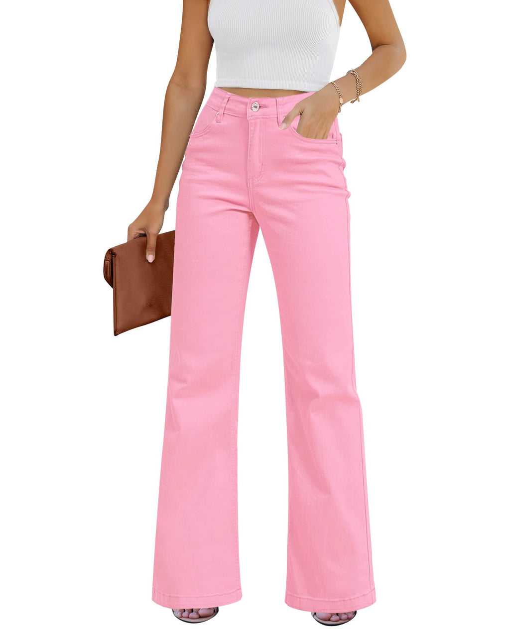 GRAPENT Womens Flare Jeans High Waisted Wide Leg Baggy Jean for Women Stretch Denim Pants