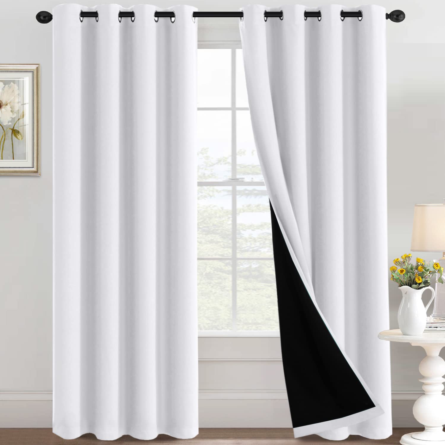 H.VERSAILTEX 100% Blackout Curtains Thermal Insulated Full Blackout Curtains for Living Room Energy Efficiency Window Drapes for Bedroom with Black Liners 1 Panel, 52x63 Inch, Burgundy