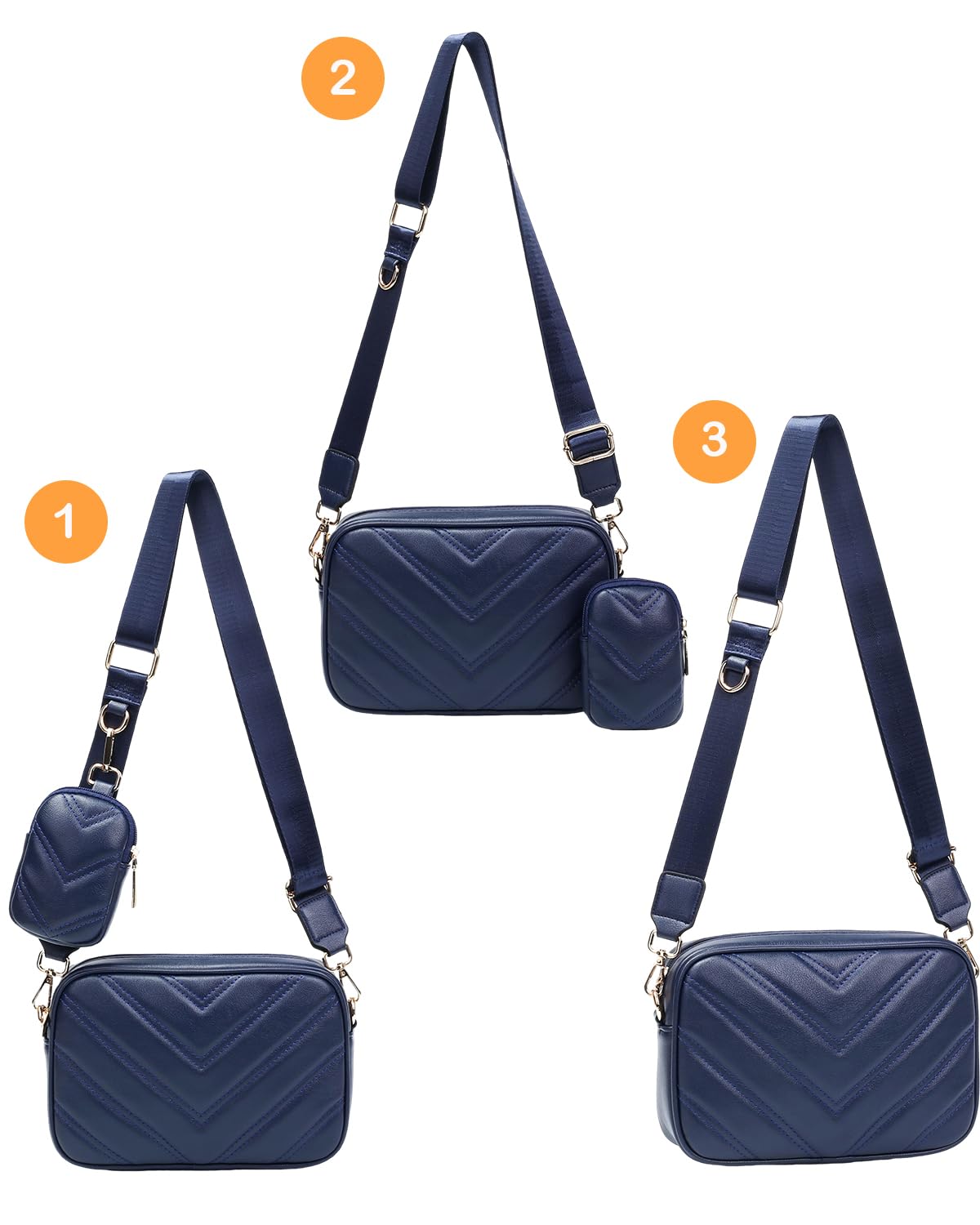 Herald Chevron Quilted Small Crossbody Bag with Coin Purse Pouch, Women Square Camera Side Shoulder 2 Size Handbags | Chevron
