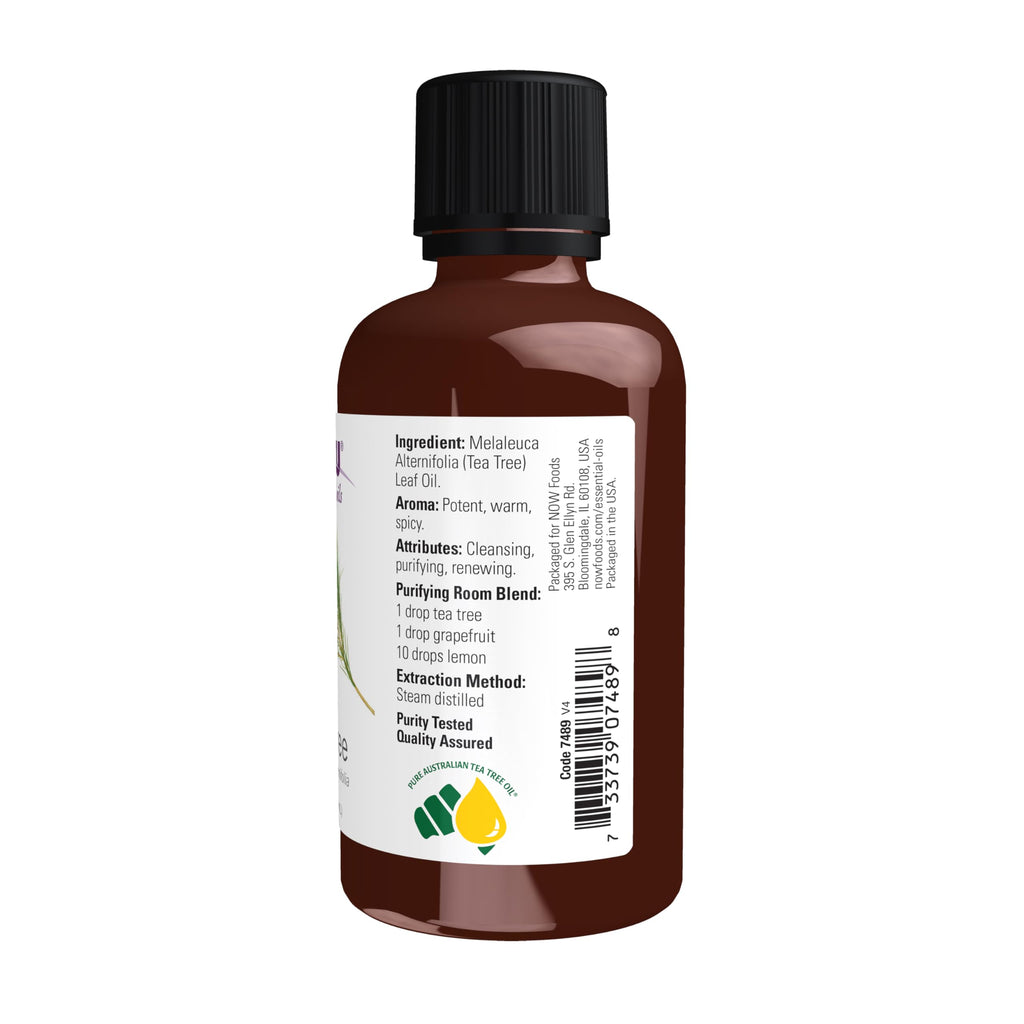 NOW Essential Oils, Tea Tree Oil, Cleansing Aromatherapy Scent, Steam Distilled, 100% Pure, Vegan, Child Resistant Cap, 1-Ounce