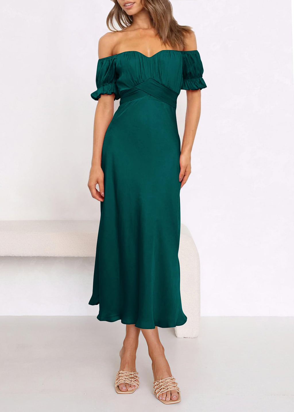 KIRUNDO Women's 2026 Spring Summer Satin Wedding Guest Midi Dress Off The Shoulder Wrap Party Cocktail Formal Prom Dresses