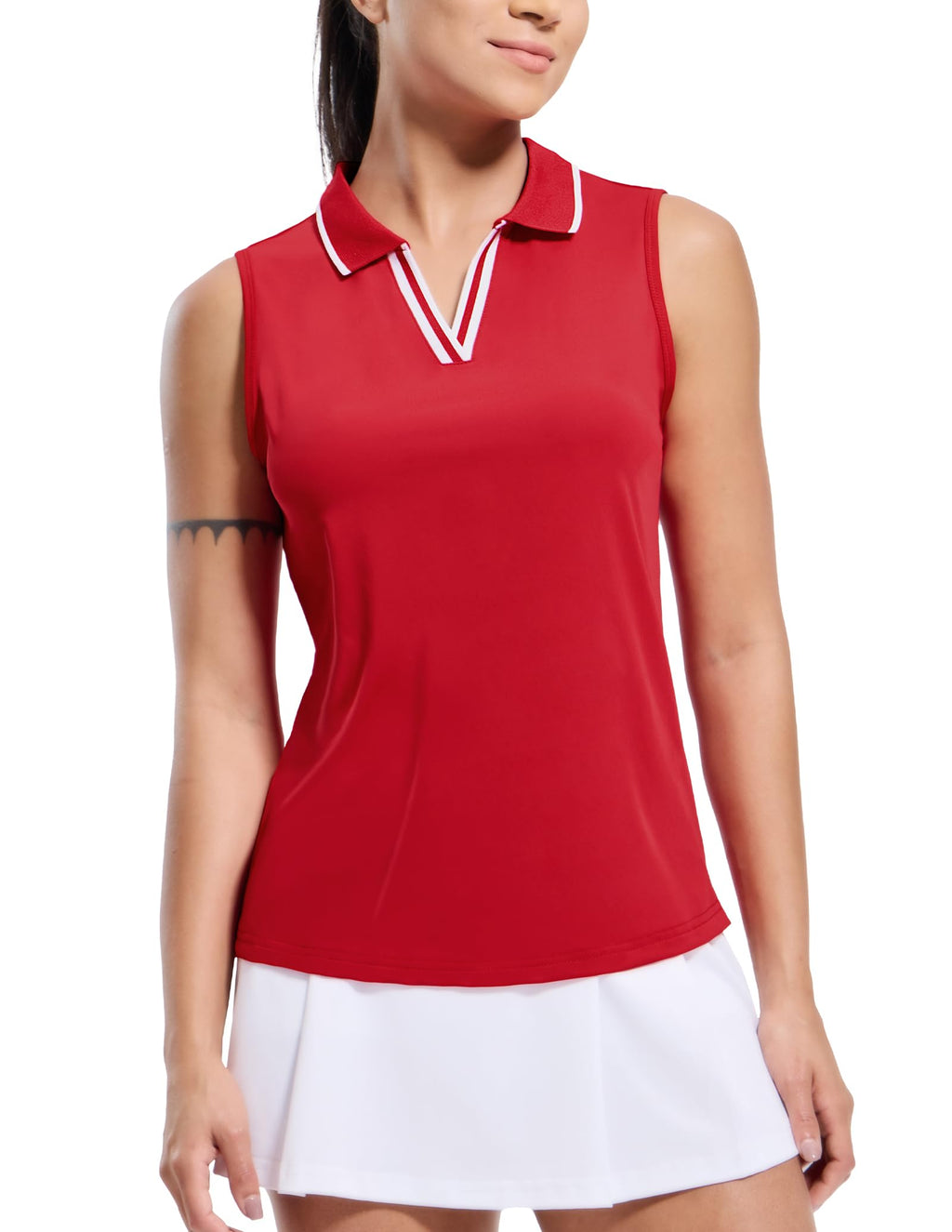 MIER Women's Sleeveless Golf Polo Shirts Dry Fit Collared Tank Tops V Neck Ribbed Athletic Tennis Shirt, Moisture Wicking